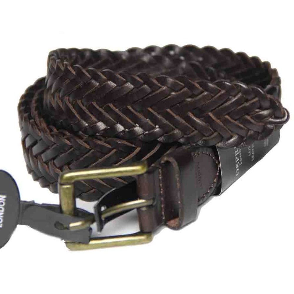 Osprey London Luxury Leather Belt Braided Chocolate Brown Men's Size L 36-40